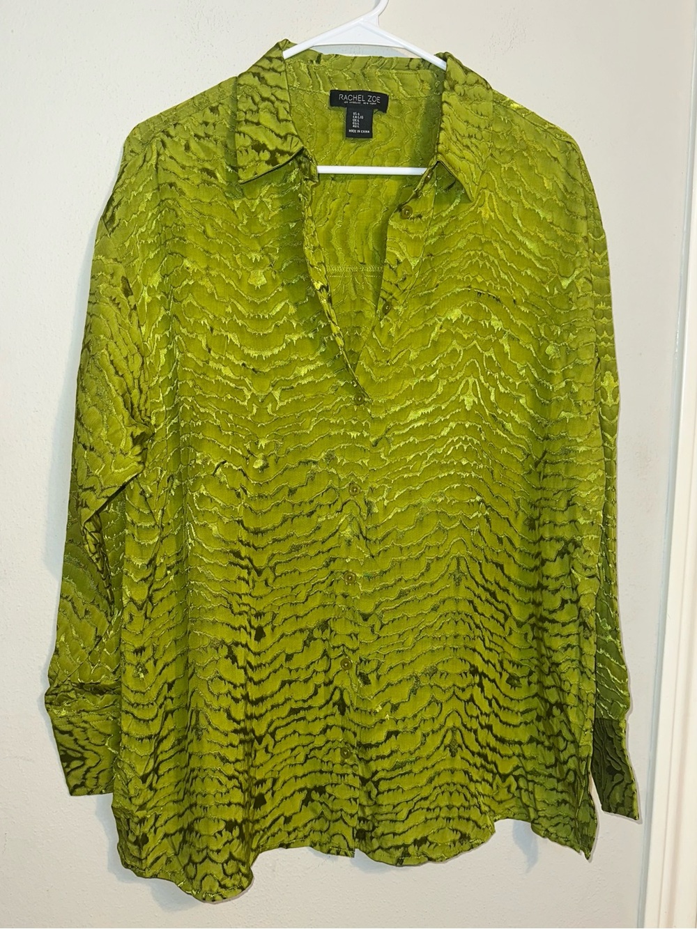 Rachel Zoe Olive Green Textured Button-Down Blouse